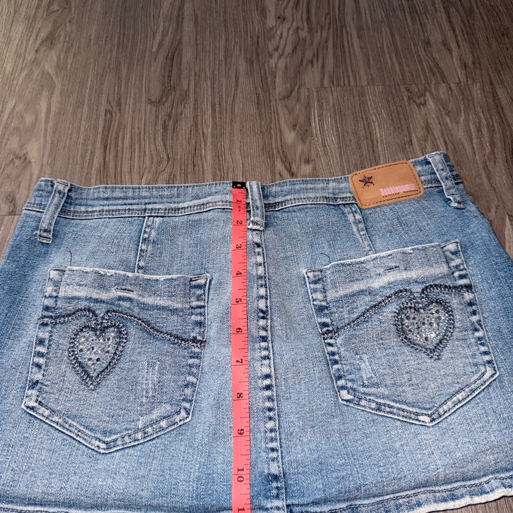 Bubblegum Blue Denim Mini Skirt with Heart Details - Picture 3 of 8